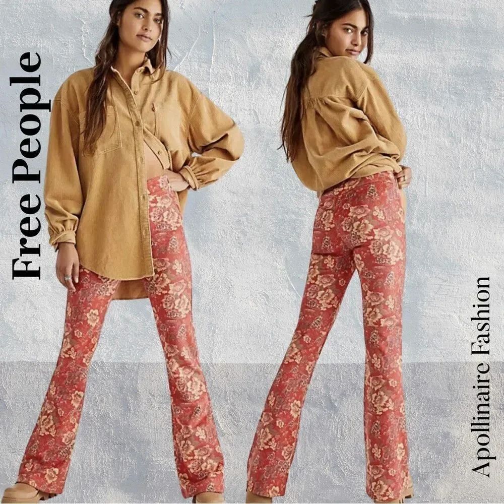 Free People House Party Vegan Suede Floral Wide Leg Pants in Size 34 New